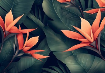 Sticker - Tropical Flower and Green Leaf Background