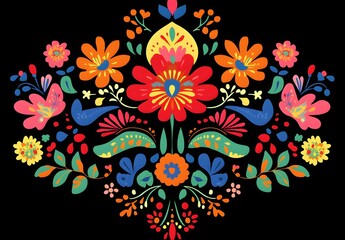 Wall Mural - Vibrant Mexican Floral Pattern