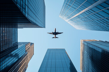Fototapete - airplane flying over the city