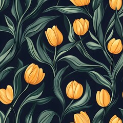 Wall Mural - Yellow Tulips Floral Pattern