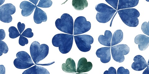 Wall Mural - Blue Watercolor Clover Leaf Pattern