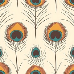 Wall Mural - Peacock Feather Seamless Pattern