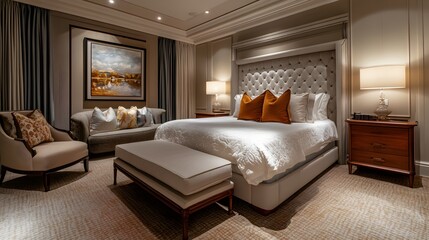 Wall Mural - 18. a luxurious guest bedroom with a queen bed, soft linens, and a small seating area