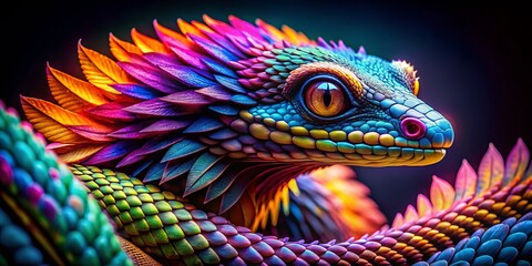 A magnificent serpent adorned with vibrant feathers showcases the extraordinary beauty and diversity found in nature's