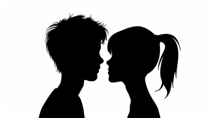 A serious silhouette of a guy and girl face to face, highlighting the gender gap and misunderstandings in love and relationships.