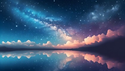 Sticker - Starry Milky Way Above Tranquil Lake Reflecting Vibrant Blue Hues