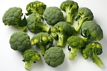 Wall Mural - Isolated broccoli pattern on a white background. various parts of the broccoli f, generative IA