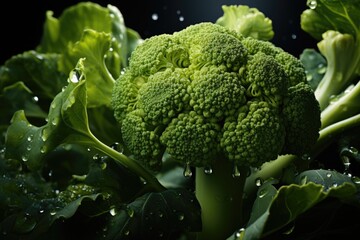 Wall Mural - Isolated broccoli pattern on a white background. various parts of the broccoli f, generative IA