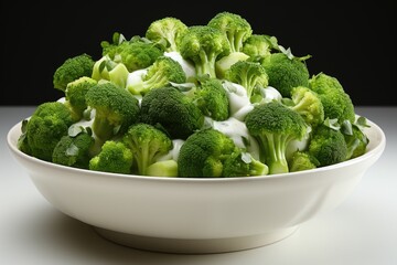 Wall Mural - Broccoli salad in the white background, generative IA