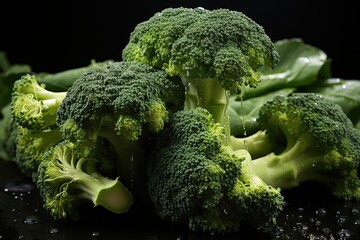 Wall Mural - An approximate capture of cut and fresh broccoli in the white background, generative IA