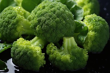 Wall Mural - An aerial view of broccoli cut in half in the corner of the white background, generative IA