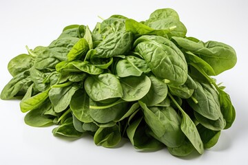 Wall Mural - Spinach leaves isolated in white background selective focus, generative IA