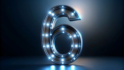 of a futuristic number 6 with a metallic finish and glowing lights, technology, digital, futuristic, render,design, numeric, concept