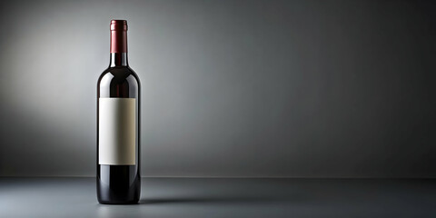 Dark wine bottle with blank label on grey background, , render, wine, bottle, dark, empty, label, blank, grey, background