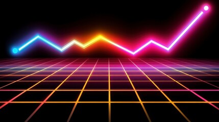 Wall Mural - Colorful neon graph on a grid background with glowing lines