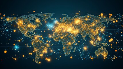 Wall Mural - world map with glowing digital connections and network visualization