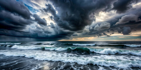 dark, stormy seascape with turbulent waves and ominous clouds , stormy, rough, wild, ocean, sea, dar