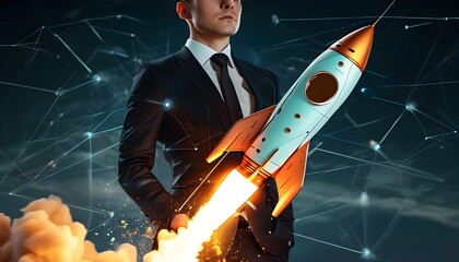 Wall Mural - Empowering Business Innovation: A Visionarys Digital Rocket Ship for Startup Growth and Technological Advancement