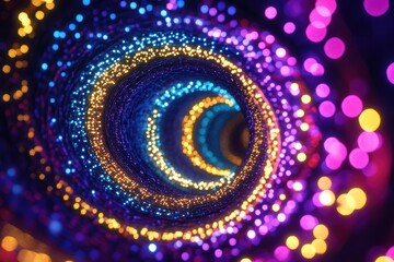 Poster - Bright Christmas lights spiral in a captivating vortex pattern, illuminating the night with vibrant colors during holiday festivities. Generative AI