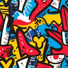 Wall Mural - Seamless pattern of playful pop art icons