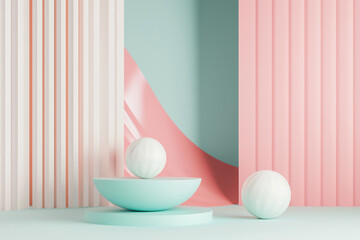 Wall Mural - Minimalistic abstract lines and shapes in soft pastel colors, ideal for a professional presentation.  Generative AI.