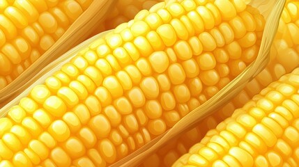 Canvas Print - Bright, vibrant closeup of fresh corn showcasing its detailed texture in a fun, cartoonstyle illustration.