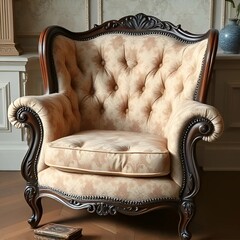 upholstered armchair with curved armrests