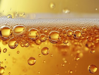 Golden bubbles in refreshing beverage.