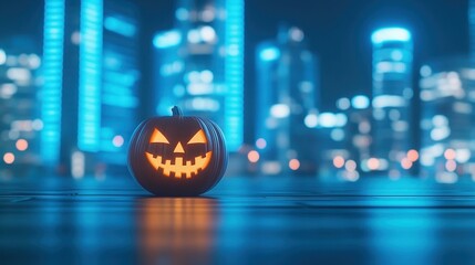 Poster - This chic pumpkin adds a modern twist to Halloween with its sleek lines and enchanting blue glow for festive flair.