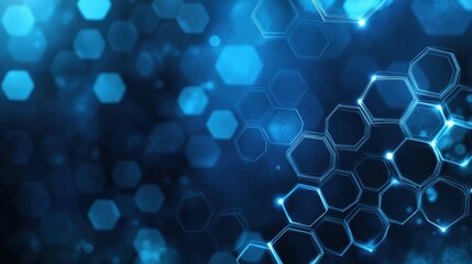Abstract Background with Glowing Hexagonal Pattern and Blue Bokeh
