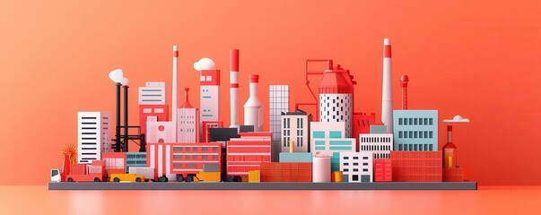 Global trade barriers, factory goods blocked, flat design illustration