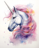 Watercolor Unicorn Creative Illustration Digital Art, A  Vibrant Watercolor Painting of a Unicorn