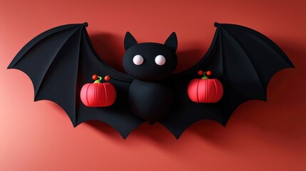 Poster - Cute Cartoon Bat Holding Pumpkins for Halloween