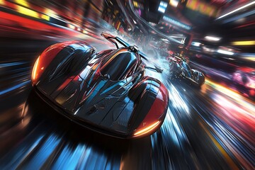 Dynamic Race of Futuristic 3D Vehicles in Motion