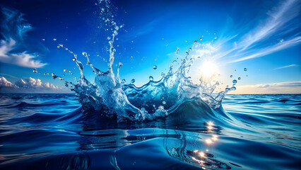 A vibrant splash in the deep blue sea, ocean, water, wave, motion, refreshing, nature, marine, excitement, power, energy, aqua