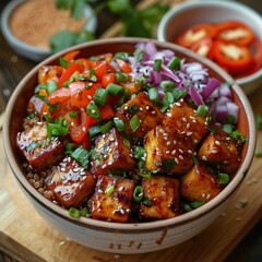 Wall Mural - Delicious Tofu Bowl with Quinoa and Vegetables