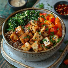 Wall Mural - Tofu Bowl with Quinoa, Broccoli, and Bell Peppers