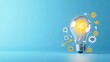 © Sanwa - A glowing lightbulb, symbolizing ideas and innovation, surrounded by gears representing process and progress, set against a blue background.