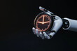 © Sanwa - A robotic hand, symbolizing automation, holds a glowing clock, representing the importance of time management and the future of technology.