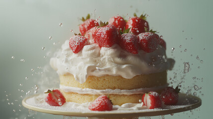 A slice of cake with strawberries on top