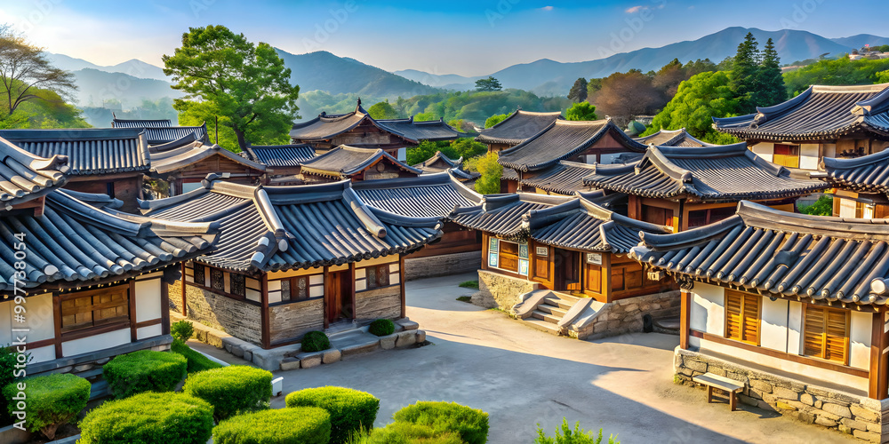 Traditional Korean village with well-preserved hanok houses, Korea ...