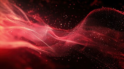 Wall Mural - Abstract Red and Black Grid with Glowing Particles