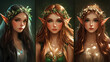 © Thiago - Beautiful fantasy fairy tale elf woman princess portrait collection set wallpaper ai generated image. Fairy Queen. Illustration