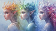 © Thiago - Beautiful fantasy fairy tale elf woman princess portrait collection set wallpaper ai generated image. Fairy Queen. Illustration