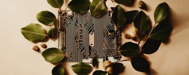 Leinwandbilder - Minimalist Nature-Inspired Microchip Concept on Light Background