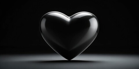 Monochrome render of black heart shape on black background, abstract,monochrome, render, black, heart shape, dark