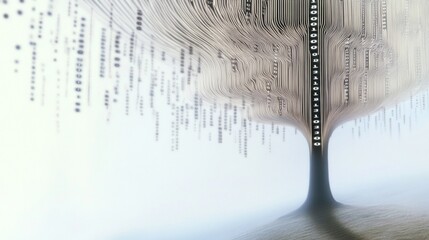 Leinwandbilder - Artistic Minimalist Tree Contours Created by Interwoven Binary Streams in Digital Graphic Design