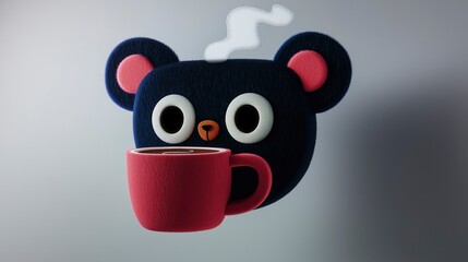 Canvas Print - Cute Cartoon Bear Enjoying a Hot Drink