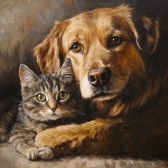 Canvas Print - Dog and Cat Friends.