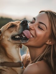 Canvas Print - Dog Kisses Owner.